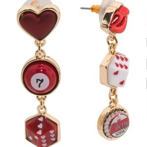 Betsey Johnson Love Spell Heart Dice Linear Earrings New